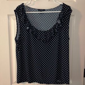 New Chaps navy and white polka dot blouse